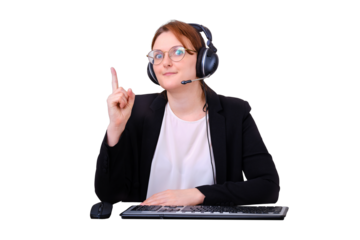 Camera view an woman in online video conference, isolated on a white background. Business woman in when working remotely in the home kitchen, concept work in coronavirus epidemic