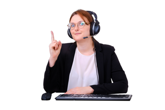 Camera view an woman in online video conference, isolated on a white background. Business woman in when working remotely in the home kitchen, concept work in coronavirus epidemic