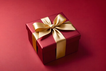 Obraz premium Red gift box with gold satin ribbon