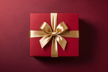 Red gift box with gold satin ribbon