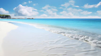 Fototapeta na wymiar a beach with white sand and crystal blue water