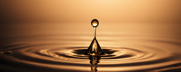 Macro Capture of a Single Water Droplet Creating Ripples on Tranquil Surface - High-Speed Photography, Clarity and Purity Concept