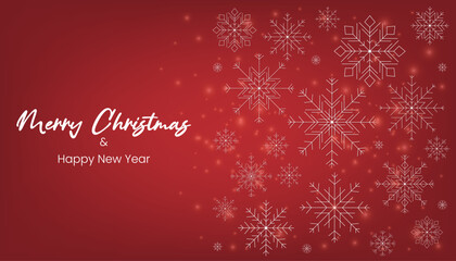 Naklejka na ściany i meble Merry Christmas and happy New Year festive banner white and red design, adorned with intricate snowflakes. For holiday cards, posters. Not AI generated.