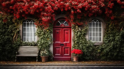 stylish red door in the house ai generated