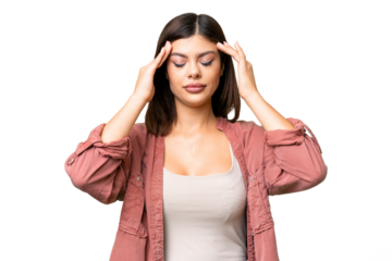 Young Russian woman over isolated chroma key background with headache