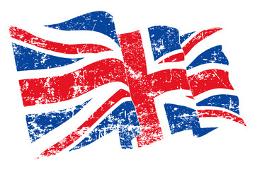 british union jack flag waving grunge style design on transparent background - obrazy, fototapety, plakaty