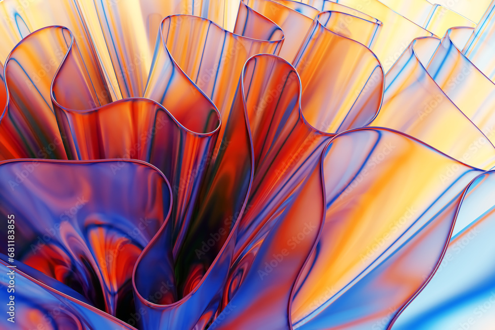 Poster glass waves, curved layers. abstract background 3d rendering