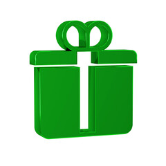 Green Gift box icon isolated on transparent background. Merry Christmas and Happy New Year.