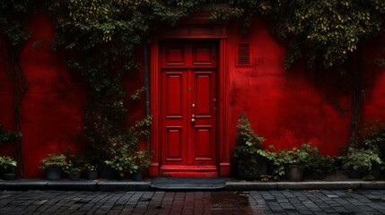 Fototapeta premium stylish red door in the red house ai generated