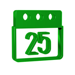 Green Christmas day calendar icon isolated on transparent background. Event reminder symbol. Merry Christmas and Happy New Year.
