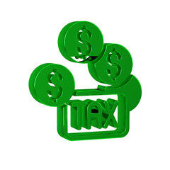 Green Tax payment icon isolated on transparent background.