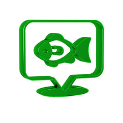 Green Location fishing icon isolated on transparent background. Fishing place.