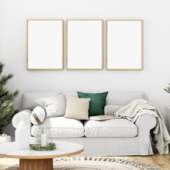 Mock up poster christmas tree in a room
