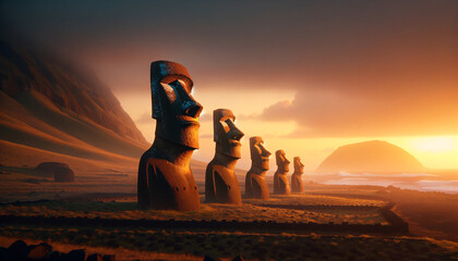 Sunrise Mystique at Easter Island - obrazy, fototapety, plakaty