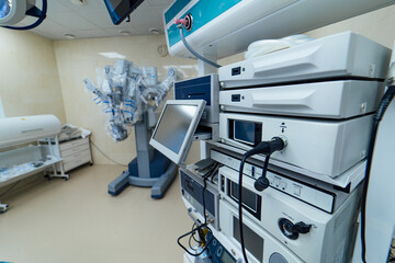 Innovative futuristic technologies. Operating close up shot equipment.