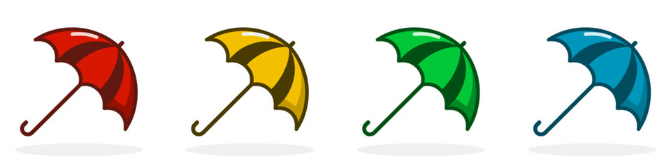 Umbrella icon isolated on white background. Set of colored umbrella icons in flat design. Vector illustration