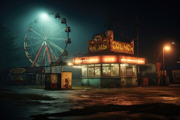 Grotesque abandoned fairground - night scene