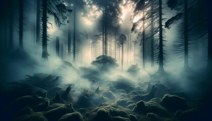 Bosque Misterioso en Niebla Matinal
