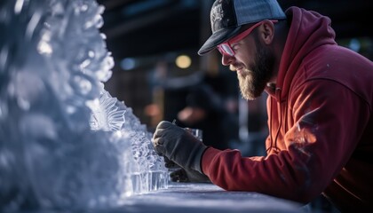 The Ice Sculptor: A Man Crafting a Beautiful Creation from Frozen Water