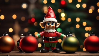 Fototapeta na wymiar An Enchanting Elf Figurine with a Delightful Display of Christmas Ornaments
