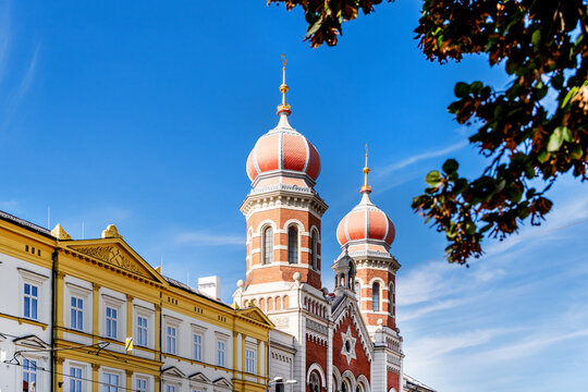 View of the Great Synagogue in Pilsen. It is the second largest synagogue in Europe. Pilsen, West Bohemia, Czech Republic