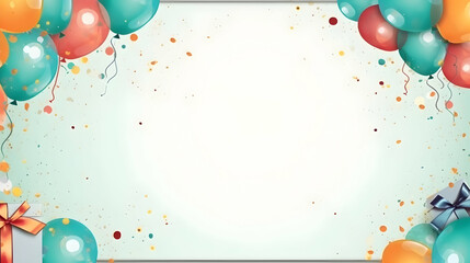 Festive balloon border frame with an assortment of colorful balloons, ideal for party invitations and celebrations