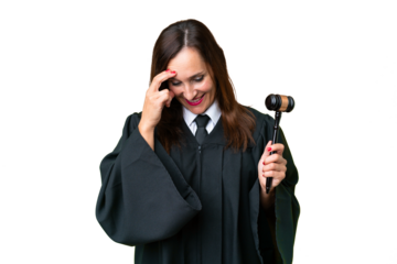 Judge caucasian woman  over isolated background laughing
