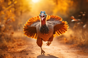  a turkey running with sunny face