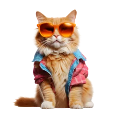 Fototapeten A cat wearing sunglasses and dressing for the upcoming summer on a transparent background PNG © Prasanth