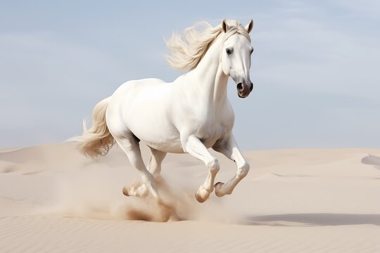 white horse run gallop on sand