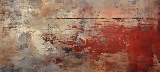 Abstract Painting on Time-Worn Wall with Red and Gray Shades