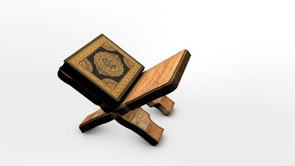 Illustrative image resulting from a 3D rendering of the object of the holy Qur'an placed on a folding table
