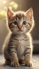 Naklejka na ściany i meble Cute tabby kitten on light background. Shallow depth of field