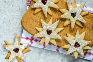 Linzer cookies - Austrian Christmas shortbread biscuits with raspberry jam