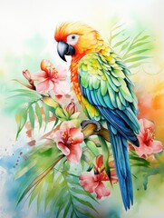 Obraz premium Exotic Bird Perched Together with Colorful Feathers in Nature
