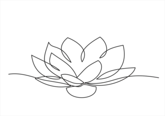 Foto op Canvas Continuous one line drawing of Lotus flower isolated on white background. Spa salon concept. Beauty or spa salon logo and divider concept in simple linear style. © mitay20