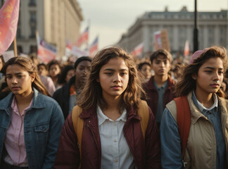 Obraz premium Group of young people in a march for the woman rights and gender equality