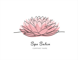 Continuous one line drawing of Lotus flower isolated on white background. Spa salon concept. Beauty or spa salon logo and divider concept in simple linear style.