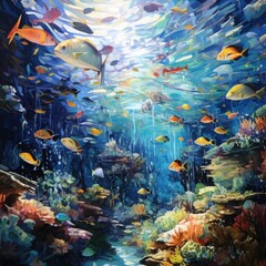 Colorful Marine Life in a Vibrant Coral Reef Habitat