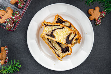 christmas cake chocolate layer gingerbread cookie sweet dessert holiday baking treat new year and christmas celebration meal food snack on the table copy space food background rustic top view