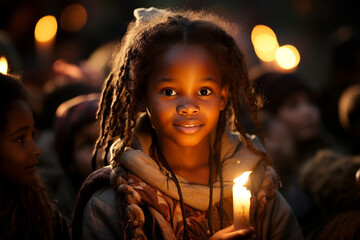 portrait of an African nomad girl holding a candle - obrazy, fototapety, plakaty