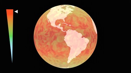 global warming planet heat map 3d illustration. Can be used to represent climate change, green house effect, co2 emissions or windy map temperature data