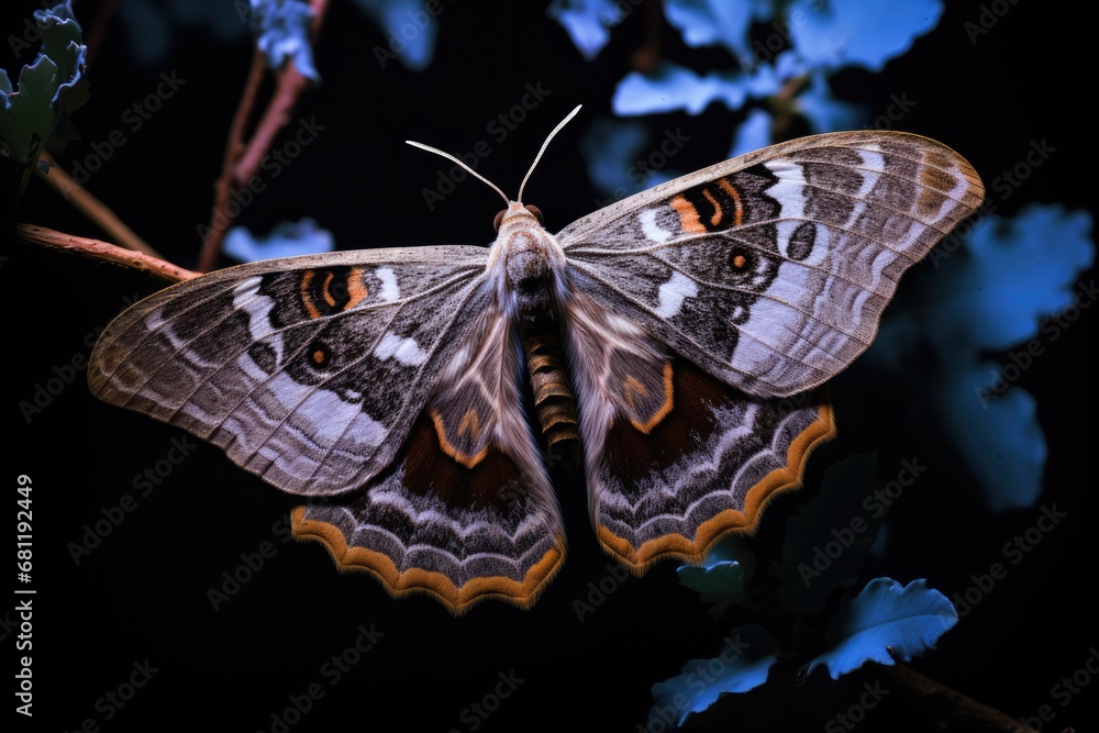 Poster a large butterfly sitting on top of a tree branch. generative ai.