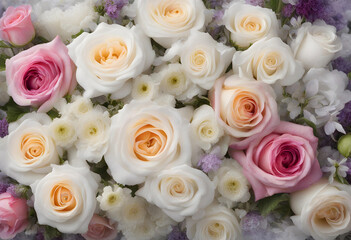 Horizontal collection of white and light pink polished refined flowers