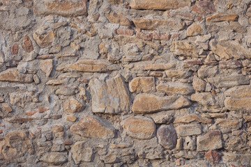 Empty Old Brick Wall Texture. Painted Distressed Wall Surface. Grungy Wide Brickwall. Grunge Red Stonewall Background. Shabby Building Facade With Damaged Plaster. Abstract Web Banner. Copy Space.
