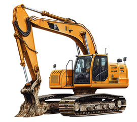 Excavator png isolated object, transparent background Excavator Transparent background construction site machine - obrazy, fototapety, plakaty