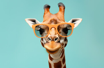giraffe in sunglass shade glasses isolated on solid pastel background