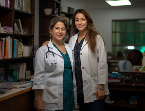 Two Happy Female Healthcare Professionals Smiling and Looking at the Camera Indoors