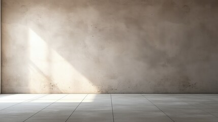 Natural grey concrete room with soft lighting for product rendering or backgrounds.