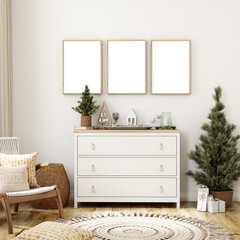 Mockup poster Christmas in living room interior